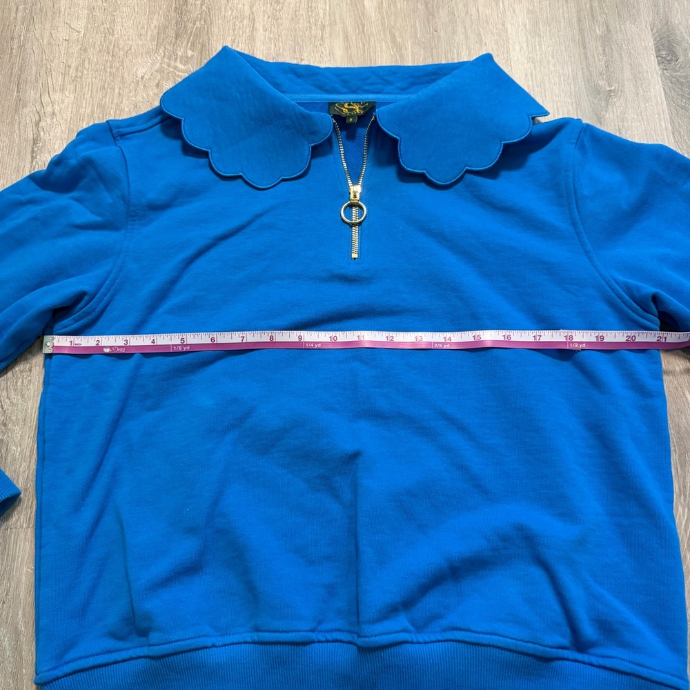 SSYS The Label Small Blue Scalloped Collar 1/4 Zip Pullover Preppy Coastal Mom - Picture 6 of 6